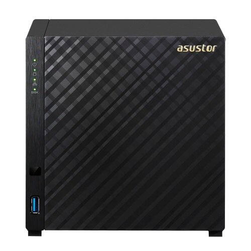 Asustor 4-Bay NAS, HDMI, Intel Celeron Duad-Core, 2 GB SO-DIMM DDR3L, GbE x 1, USB 3.0 &amp; eSATA, WoL, System Sleep Mode, AES-NI hardware encryption