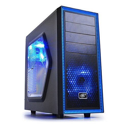 Deepcool Tesseract SW Mid Tower Case Side Window Includes 2 Blue 120mm LED Fans, Black