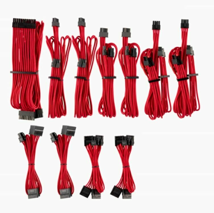 For Corsair PSU - RED Premium Individually Sleeved DC Cable Pro Kit, Type 4 (Generation 4)