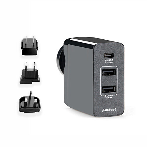 mbeatÂ® Gorilla Power 45W USB-C Power Delivery (PD 2.0) and Dual USB-A World Travel Charger
