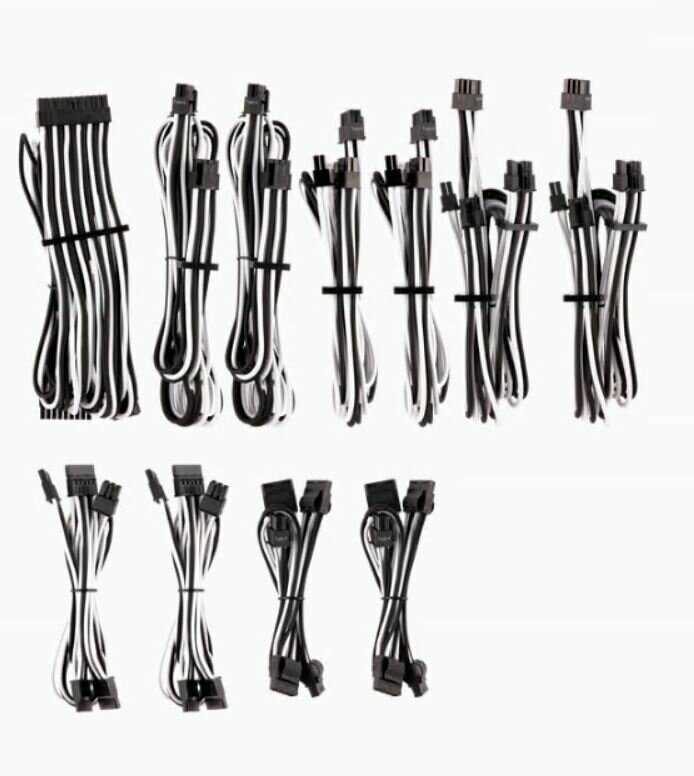 For Corsair PSU - WHITE/BLACK Premium Individually Sleeved DC Cable Pro Kit, Type 4 (Generation 4)