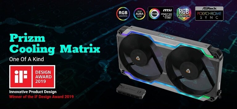 Antec Prizm Cooling Matrix. ARGB Single Bracket Dual Fan with 2x 120mm FDB PWM Fans + Fan Control Box up to 5x PWM Fans.
