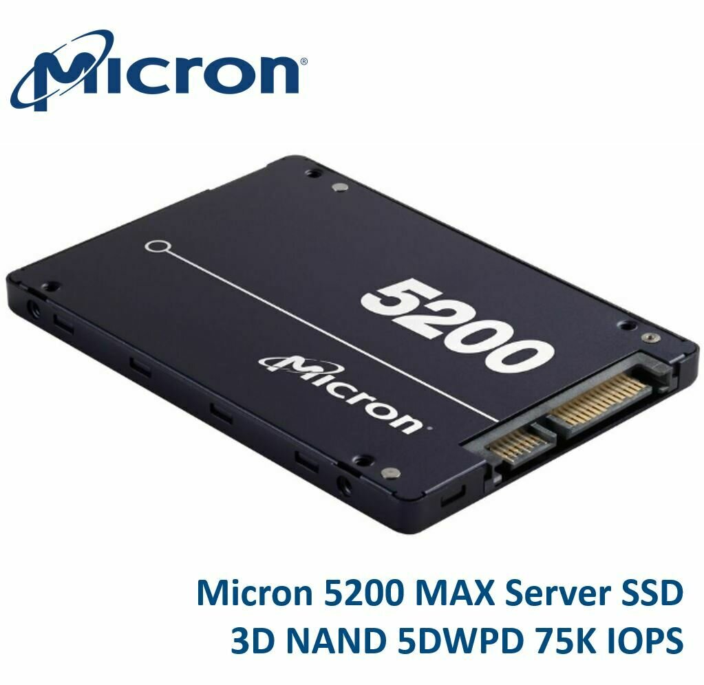 Micron 5200 MAX 480GB 2.5&#39; SATA3 6Gbps 7mm Server Data Centre SSD 3D TLC NAND 540R/460W MB/s 93K/70K IOPS 5DWPD 3 Mil hrs 5yrs Crucial
