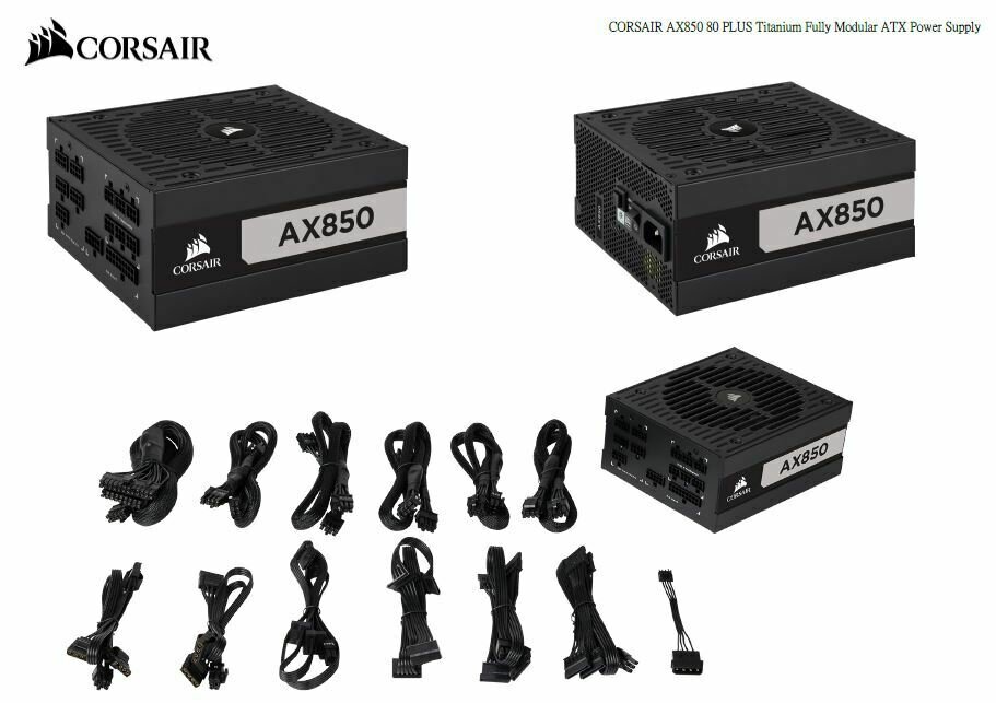 Corsair 850W AX Series 80 PLUS Titanium Fully Modular ATX Power Supply 10 Years Warranty