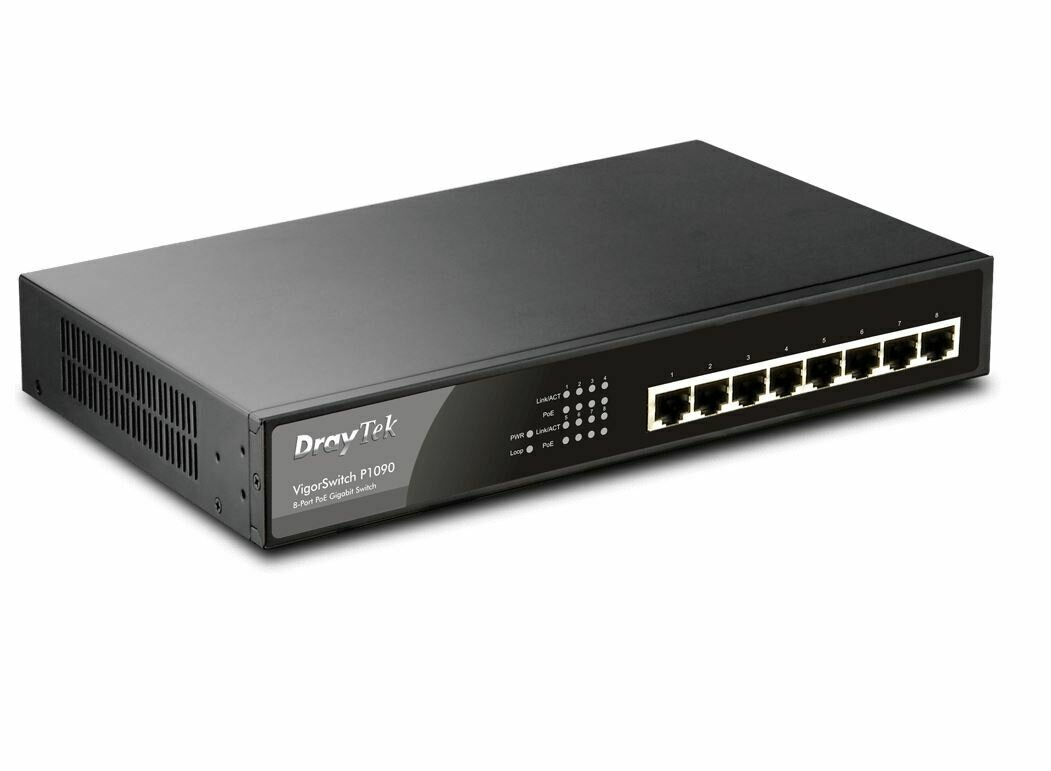 Draytek Vigor Switch P1090 8Port 802.3af/at PoE IP LAN Switch 130watts PSU 11&#39;&#39; Rack-mount zero configuration