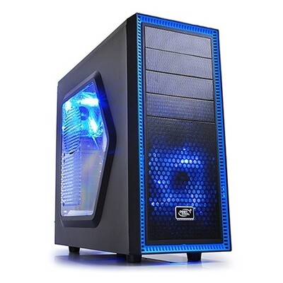Deepcool Tesseract SW Mid Tower Case Side Window Includes 2 Blue 120mm LED Fans, Black