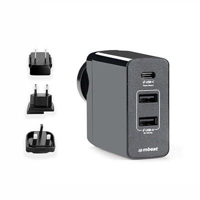 mbeatÂ® Gorilla Power 45W USB-C Power Delivery (PD 2.0) and Dual USB-A World Travel Charger