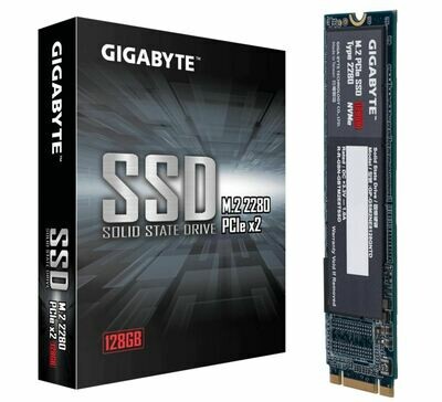 Gigabyte M.2 PCIe NVMe SSD 128GB 1100/500 MB/s 90K/100K IOPS 2280 80mm 1.5M hrs MTBF HMB TRIM &amp; S.M.A.R.T Solid State Drive 3yrs Wty