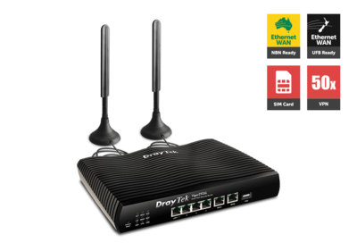 Draytek Vigor2926L Multi-WAN Gigabit Broadband Router Firewall 50xVPNs 2xGigabit WAN 4xGigabit LAN 3G/4G SIM 16xVLAN ~MOD-DV2925L 2yr wty