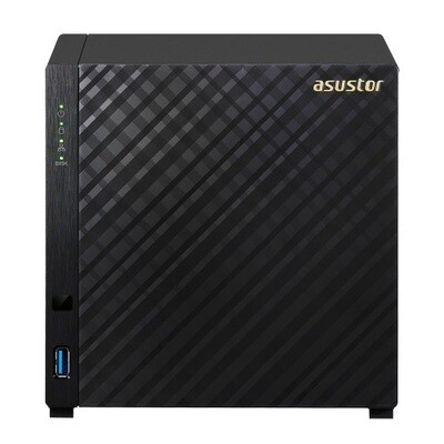 Asustor 4-Bay NAS, HDMI, Intel Celeron Duad-Core, 2 GB SO-DIMM DDR3L, GbE x 1, USB 3.0 &amp; eSATA, WoL, System Sleep Mode, AES-NI hardware encryption