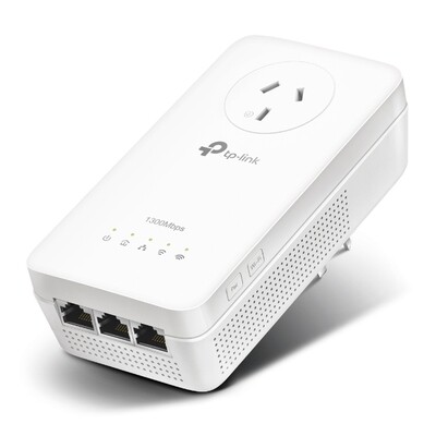 TP-Link TL-WPA8630P AV1300 1300Mbps 3-port Gigabit Passthrough Powerline Range Extender 3x1Gbps LAN 300m Range HomePlug AV2 2X2 MIMO WiFi Clone Button