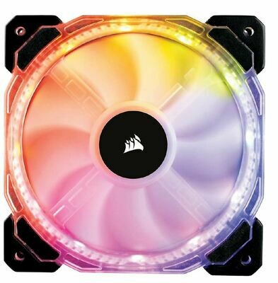 Corsair HD 140mm PWM RGB LED Fan. 12 independent RGB LEDs. High static pressure tuned for optimal air delivery.