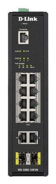 D-LINK 12-Port Gigabit Industrial Smart Managed PoE Switch with 10 1000BASE-T (8 PoE+) ports and 2 SFP ports