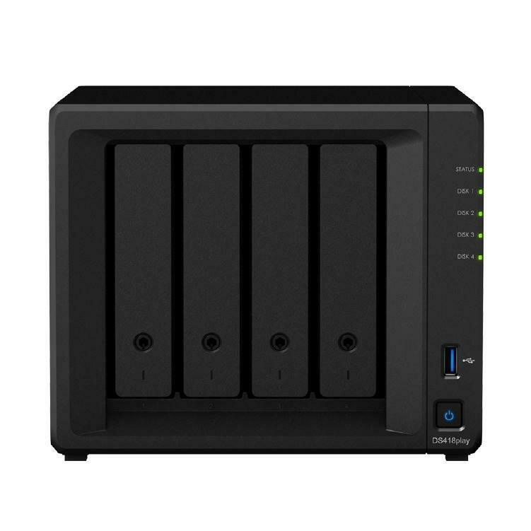 Synology DiskStation DS418PLAY 4-Bay 3.5&quot; Diskless 2xGbE NAS (HMB), Intel Celeron J3355 Dual Core, 2.0GHz, 2GB RAM, 4K transcoding.
