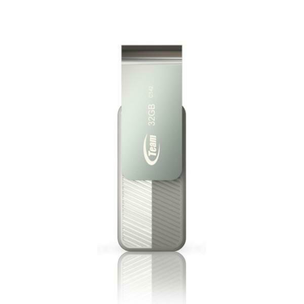 Team Group USB Drive 32GB, C142, USB2.0, White &amp; Silver, Rotating, Capless, 15MB/s Read*, 15g, Lifetime Warranty