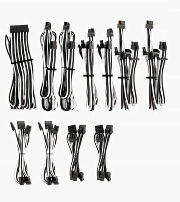 For Corsair PSU - WHITE/BLACK Premium Individually Sleeved DC Cable Pro Kit, Type 4 (Generation 4)