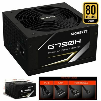 Gigabyte G750H 750W ATX PSU Power Supply 80+ Gold &gt;90% 140mm Fan Modular Black Flat Cables Single +12V Rail Japanese Capacitors &gt;100K Hrs MTBF ~800W L