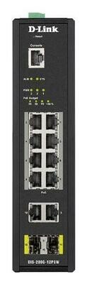 D-LINK 12-Port Gigabit Industrial Smart Managed PoE Switch with 10 1000BASE-T (8 PoE+) ports and 2 SFP ports