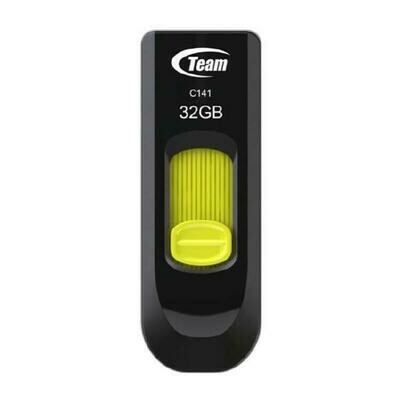 Team C141 USB 2.0 32GB Black &amp; Yellow, Sliding Connector, 15MB/s Read*, 9g, Lifetime Warranty