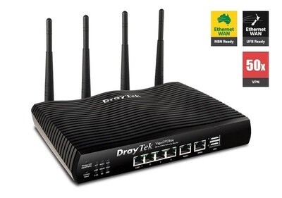Draytek Vigor2926AC Dual WAN Gigabit Broadband Router Wireless AC2000 Firewall 50VPNs 2Gigabit WAN 4xGigab LAN 3G/4G USB 16xVLAN ~MOD-DV2925AC 2yr wty