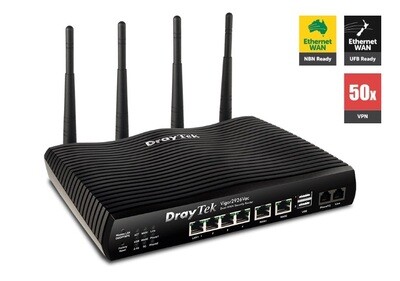 Draytek Vigor2926VAC Dual WAN Gigabit Broadband Router VOIP Wireless AC2000 Firewall 50VPNs 2Gigabit WAN 4Gigabit LAN 3G/4G USB 16VLAN 2yr~DV2925VAC