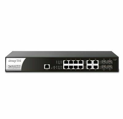 Draytek VigorSP2121 8-port PoE L2 Switch, 4 Gigabit SFP/RJ-45 ports, 140W PoE power budget, PoE scheduling, 802.1q VLAN, QoS, IPv4/IPv6, Vigor routers