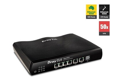 Draytek Vigor2926 Dual WAN Gigabit Broadband Router Firewall 50xVPNs 2xGigabit WAN 4xGigabit LAN 3G/4G USB 16xVLAN IPv6 &amp; IPv4 2yr wty~MOD-DV2925