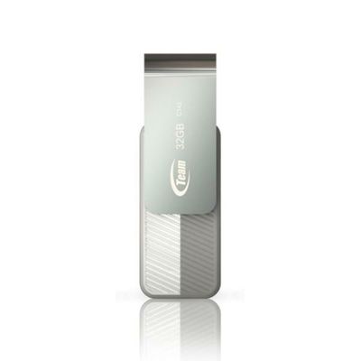 Team Group USB Drive 32GB, C142, USB2.0, White &amp; Silver, Rotating, Capless, 15MB/s Read*, 15g, Lifetime Warranty
