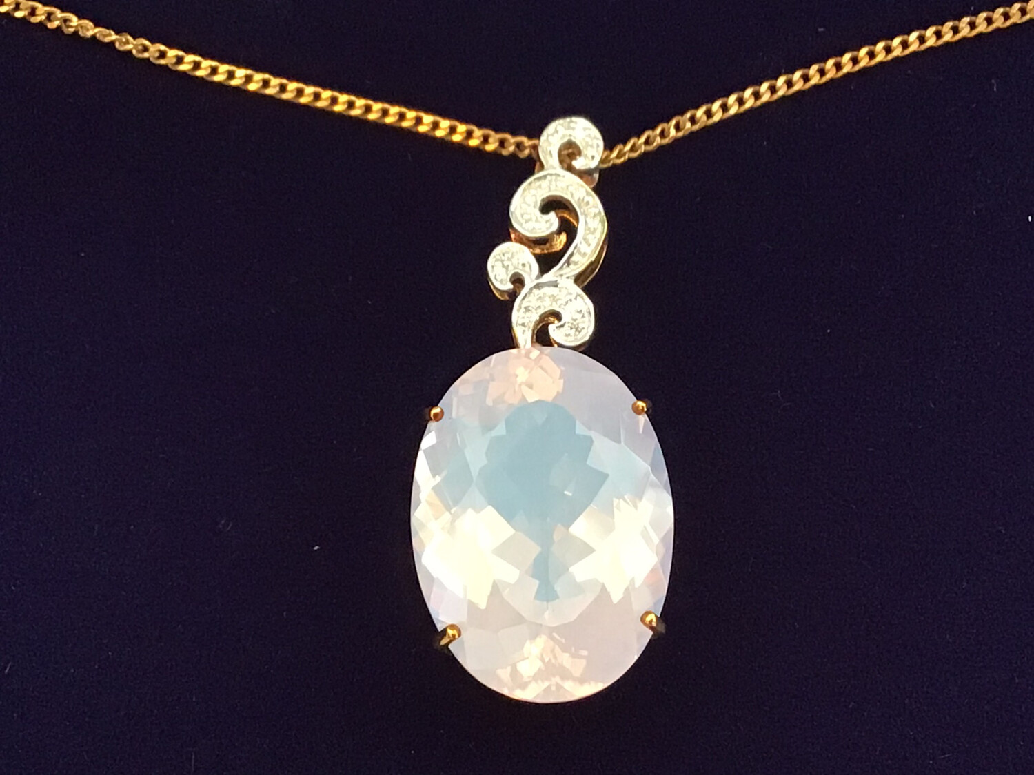 9k Yellow Gold & Diamond Necklace with huge Lavender Quartz stone