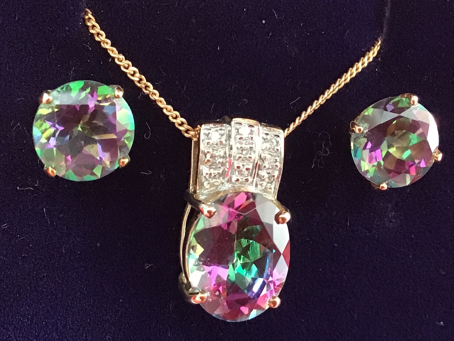 9k Gold Mystic Topaz & Diamond Necklace and earring set