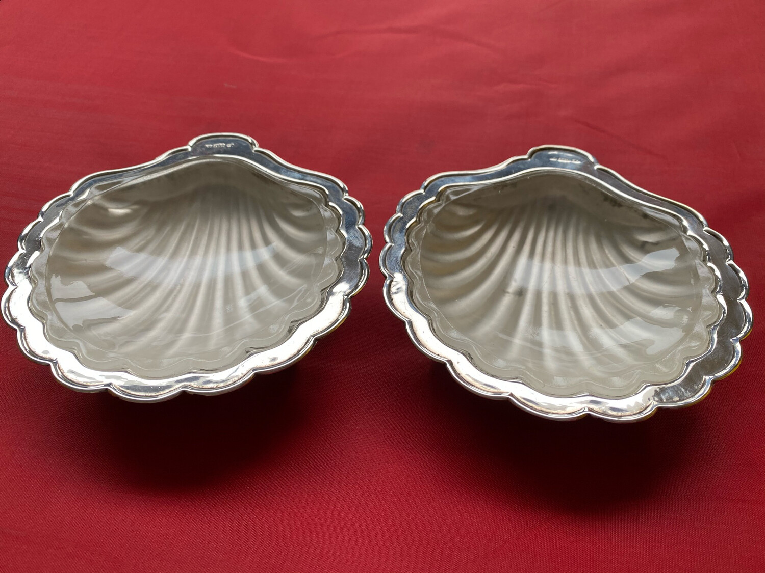 Pair Of Silver Plated Scallop Dishes With Glass Liners - Circa Late 1800’s