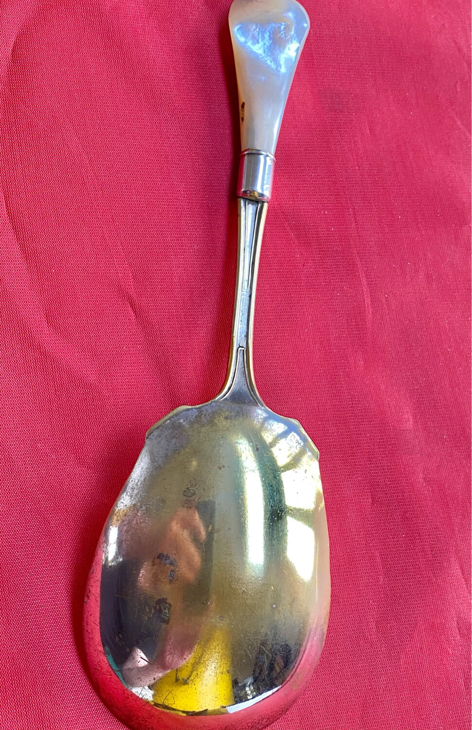 Silver Collared Serving Spoon - Late Victorian  With Mother Of Pearl Handle