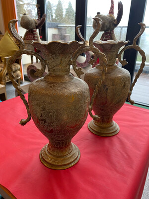 Pair Of Indian Brass Vases Or Urns - Probably 1960’s
