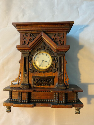Handmade Mantle Clock Case with clock - probably late Victorian