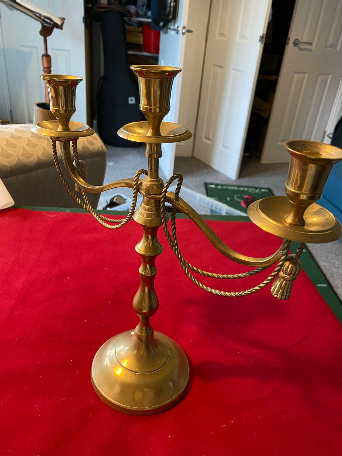 Brass Candlestick with rope swags- modern manufacture circa 1980's