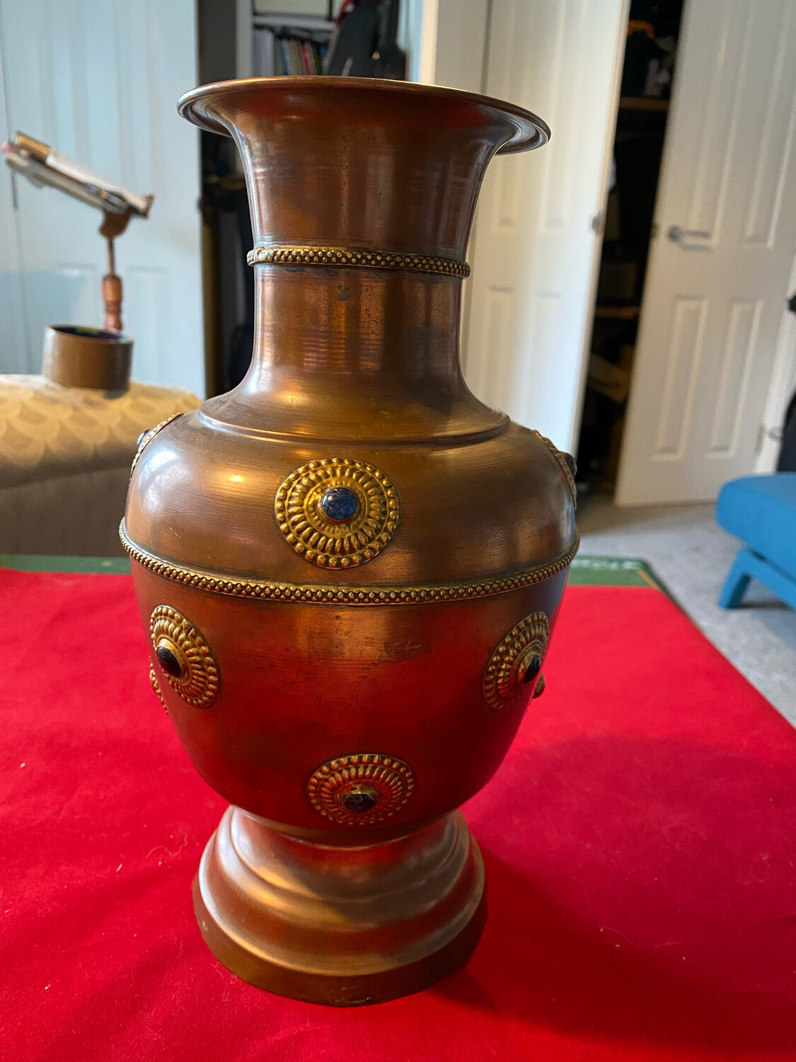 Copper Vase with inset stones - asian or indian origin