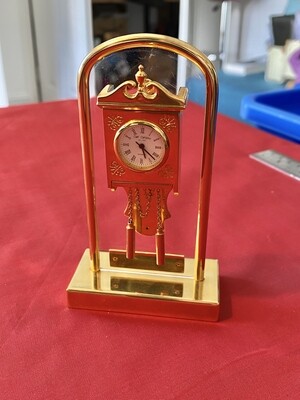 Unusual Quartz Battery Miniature Mantle Clock in the Style of a Long Clock, mid 80's