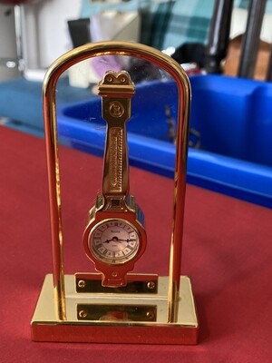 Unusual Bulova Quartz Battery Miniature Mantle Clock in the Style of a Long Clock, mid 80's