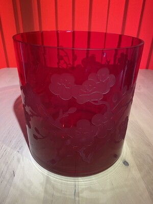 Large Etched Cranberry Glass Vase