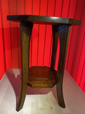 Arts & Crafts Octagonal Side Table  - Poker Work and Carved