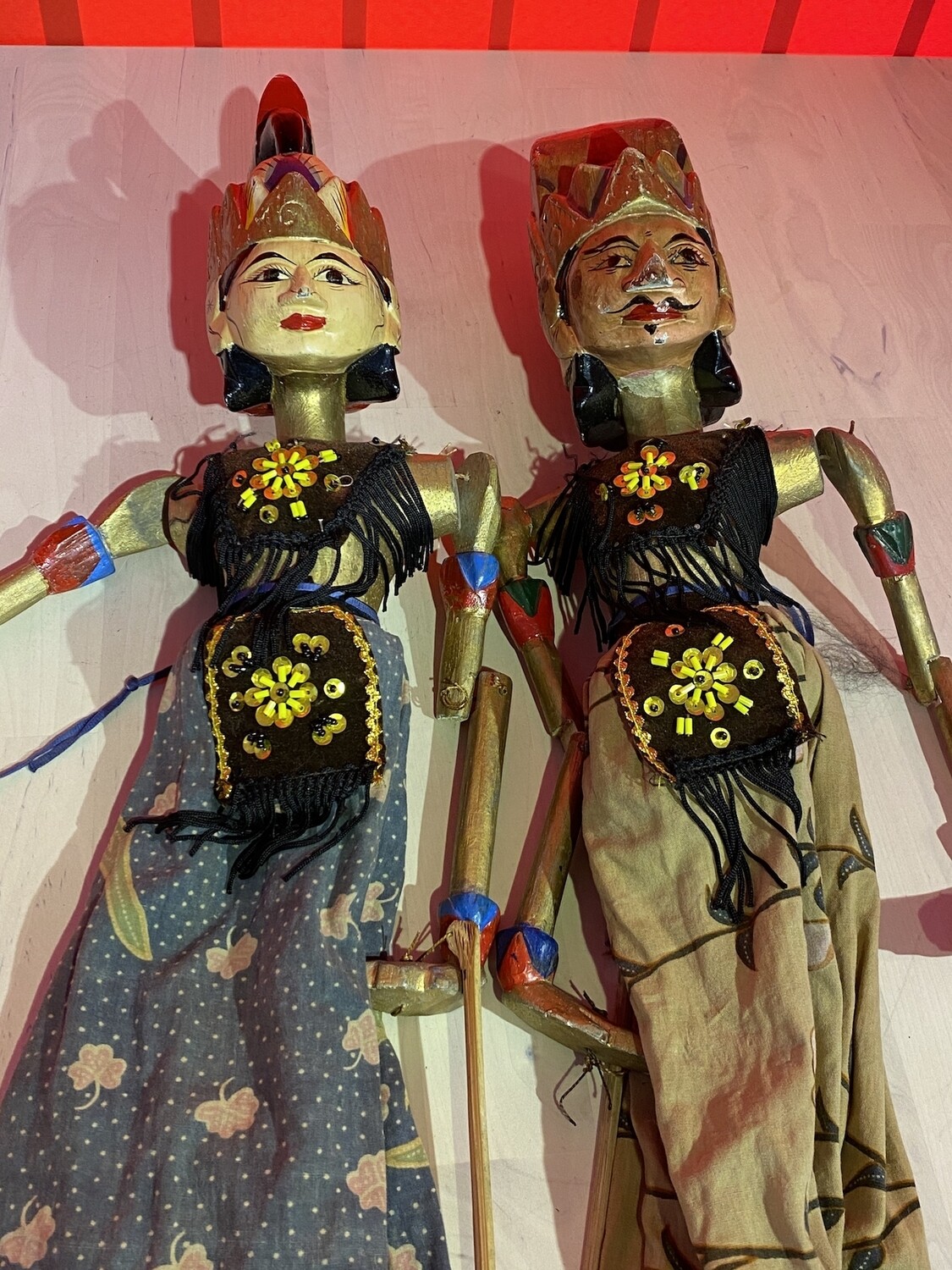 Pair of Handmade Wayang Golek Indonesian Theatre Puppets