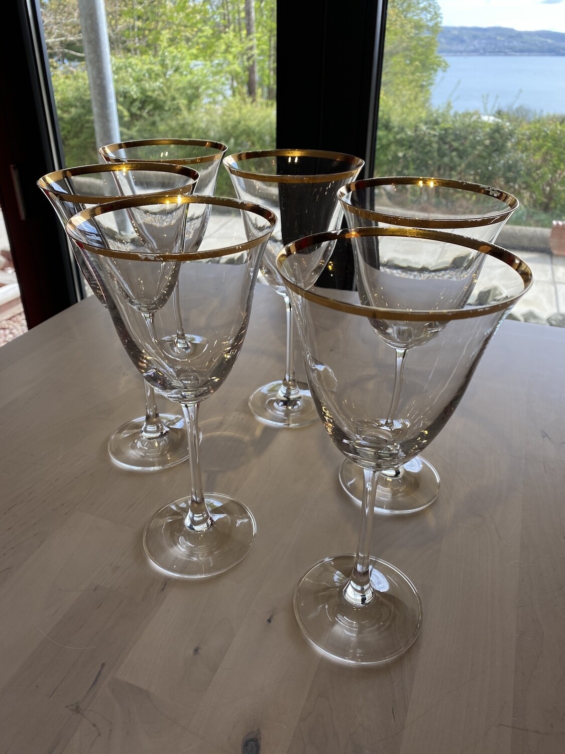 Gilt Rimmed Wine Glasses - Set of 6