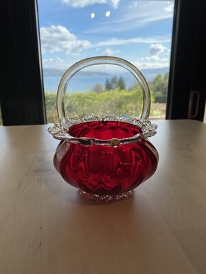 Cranberry Glass Bowl with Handle