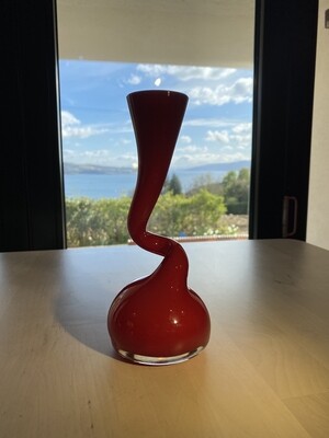 Very Unusual Twist Stemmed Red Glass Vase