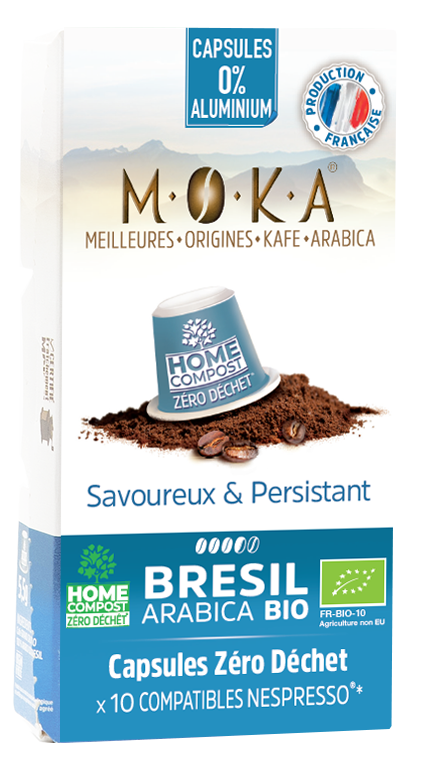 MOKA - 10 capsules - Zéro déchet - HOME COMPOST - compatibles Nespresso® -  Arabica Bio du Brésil