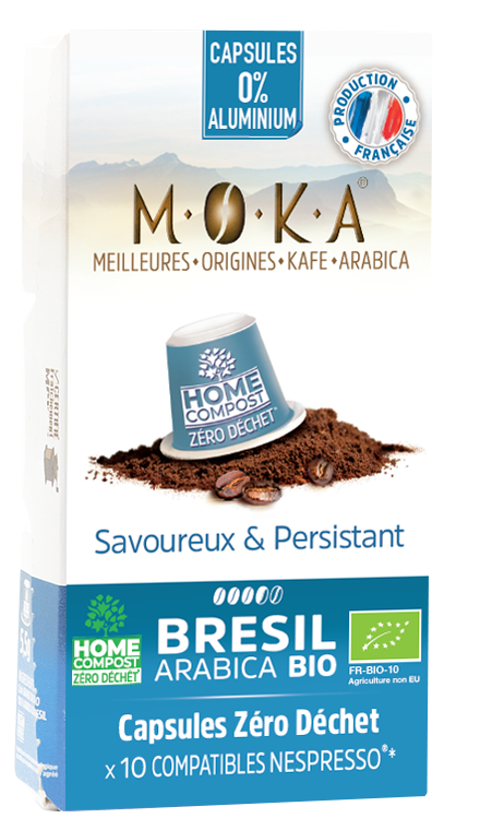 10 capsules -  Zéro déchet - HOME COMPOST - compatibles Nespresso® - Arabica Bio du Brésil
