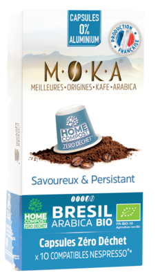 10 capsules - Zéro déchet - HOME COMPOST - compatibles Nespresso® - Arabica Bio du Brésil