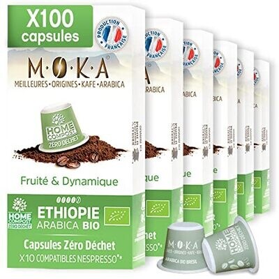 100 capsules - Zéro déchet - HOME COMPOST - compatibles Nespresso® - Arabica Bio d'Éthiopie