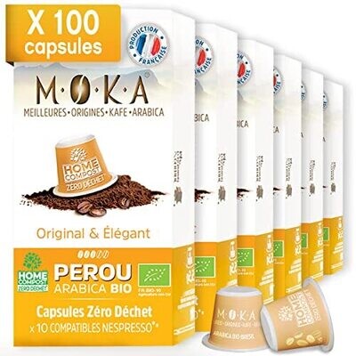 100 capsules - Zéro déchet - HOME COMPOST - compatibles Nespresso® - Arabica Bio du Pérou