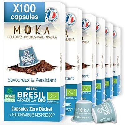 100 capsules - Zéro déchet - HOME COMPOST - compatibles Nespresso® - Arabica Bio Brésil